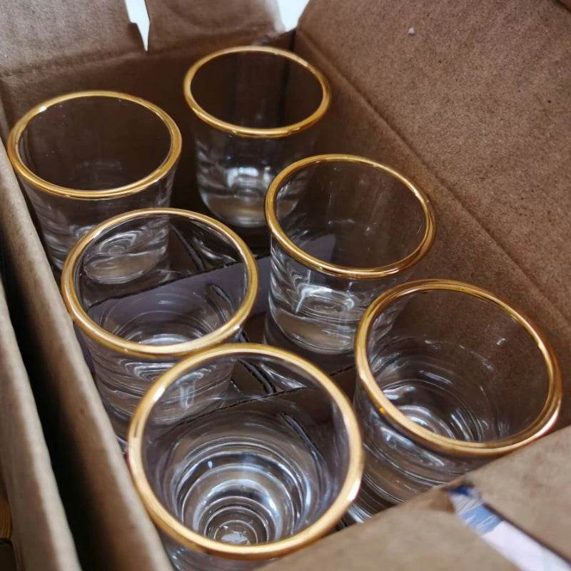 6 Copos para Bebidas Espirituosas com Borda Dourada de Luxo para Baijiu, Licor, Cachaça, Tequila e Shots - Haustter - Haustter