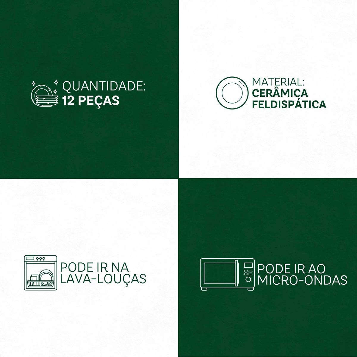 Conjunto Harmony - Jantar, Chá e Café 12 Peças - Branco, Verde e Amarelo | Haustter - Haustter