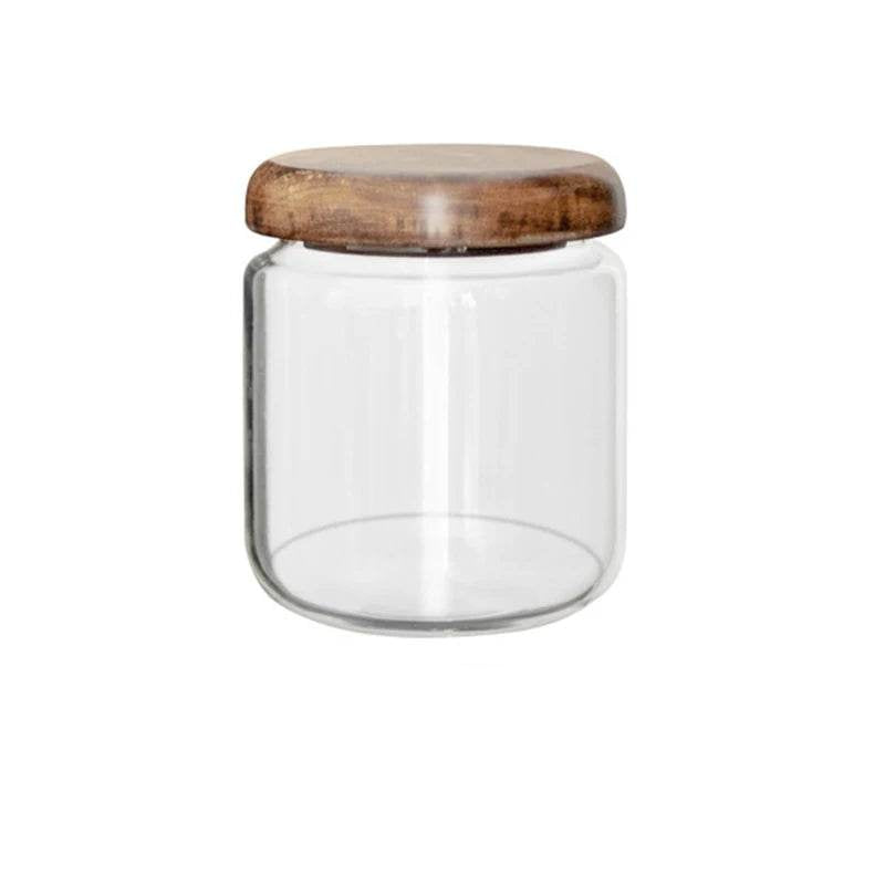 Pote de Armazenamento Transparente com Tampa de Madeira de Acácia - Haustter - Haustter
