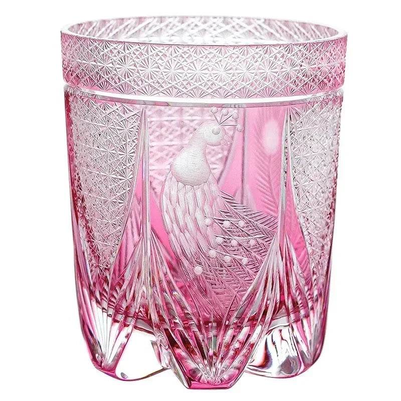 Copo de Vidro Âmbar Japonês Edo Kiriko Pavão - Haustter - Haustter