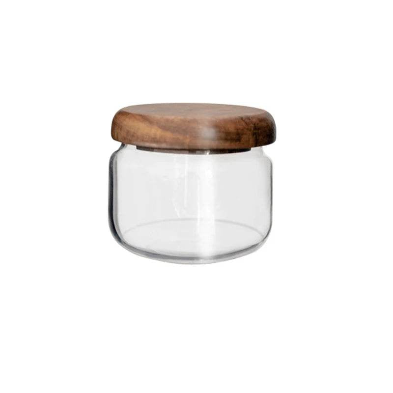 Pote de Armazenamento Transparente com Tampa de Madeira de Acácia - Haustter - Haustter