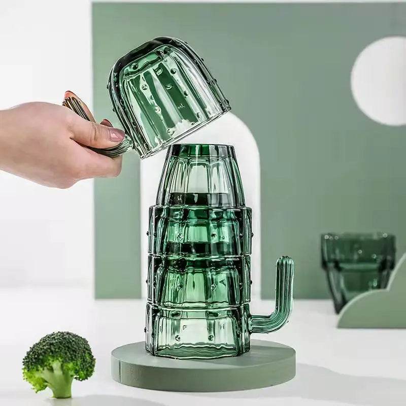 Canecas Empilháveis Estilo Nórdico, Conjunto Criativo de Copos de Vidro 3D Cacto, Copo para Água, Decoração para Casa - Haustter - Haustter