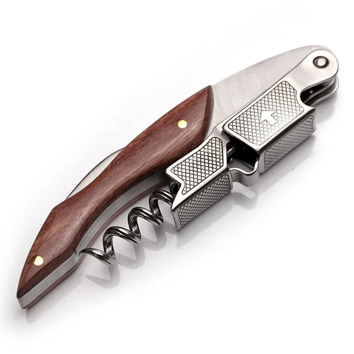 Saca-Rolhas Sommelier com Cabo de Madeira e Dobradiça Dupla em Aço Inoxidável | Haustter