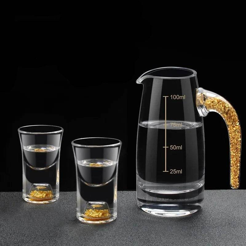 6 Copos e 1 Jarra com Folha Dourada para Shot, Conjunto - Haustter - Haustter