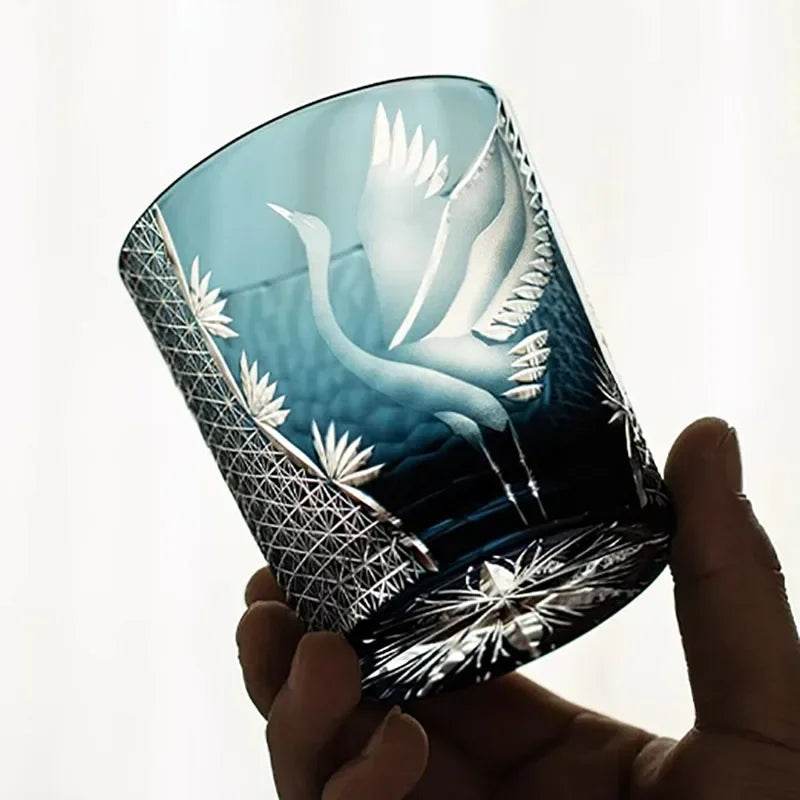 Copo de Vidro Artesanal Japonês Edo Chisel Garça - Haustter - Haustter