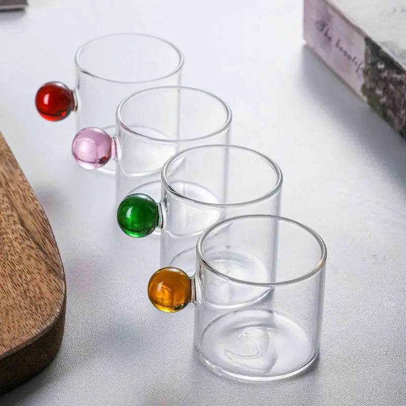 Copo de Café com Alça de Bola de Vidro, Copos de Espresso de 100ml para Casa, Pequenos, Xícara para Chá, Decoração de Mesa - Haustter - Haustter