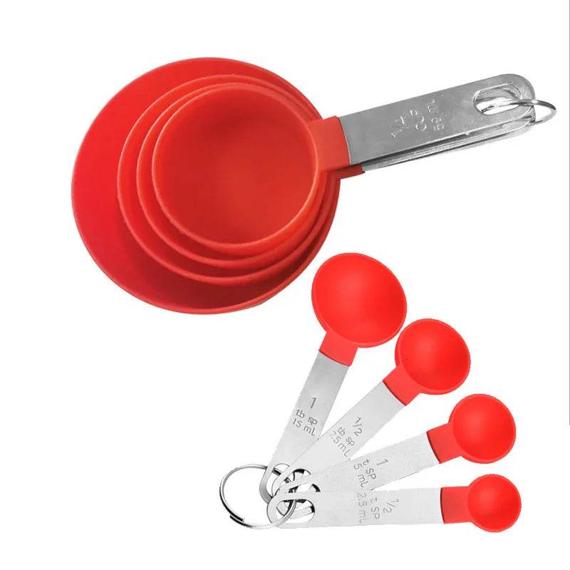 8 Medidores de Copos e Colheres para Cozinha de Inox e Silicone, Conjunto - Haustter - Haustter