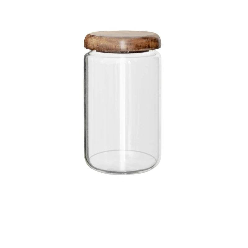 Pote de Armazenamento Transparente com Tampa de Madeira de Acácia - Haustter - Haustter