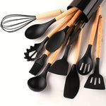 12 Utensílios de Cozinha de Silicone com Cabo de Madeira, Conjunto - Haustter - Haustter