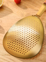 Escumadeira de Aço Inoxidável Dourada/Preta com Cabo de Madeira - Haustter - Haustter