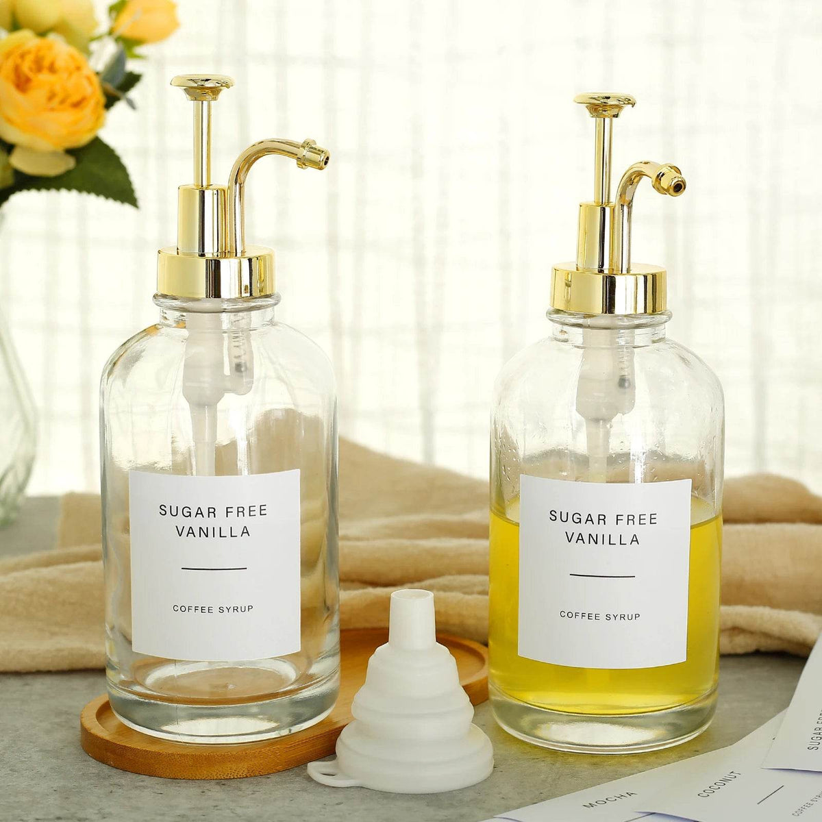 2 Dispensadores de Xarope com Bandeja de Bambu, Conjunto - Haustter - Haustter