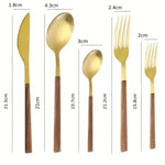 Conjunto de Talheres 30 Peças em Aço Inoxidável com Cabo Imitação Madeira, Jogo Completo para Jantar - Haustter - Haustter