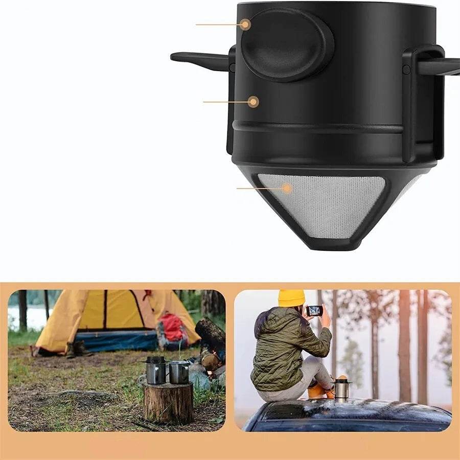 Coador de Café Portátil Dobrável, Filtro de Aço Inoxidável, Cafeteira Reutilizável, Mini Coador de Café Dobrável e Sem Papel - Haustter