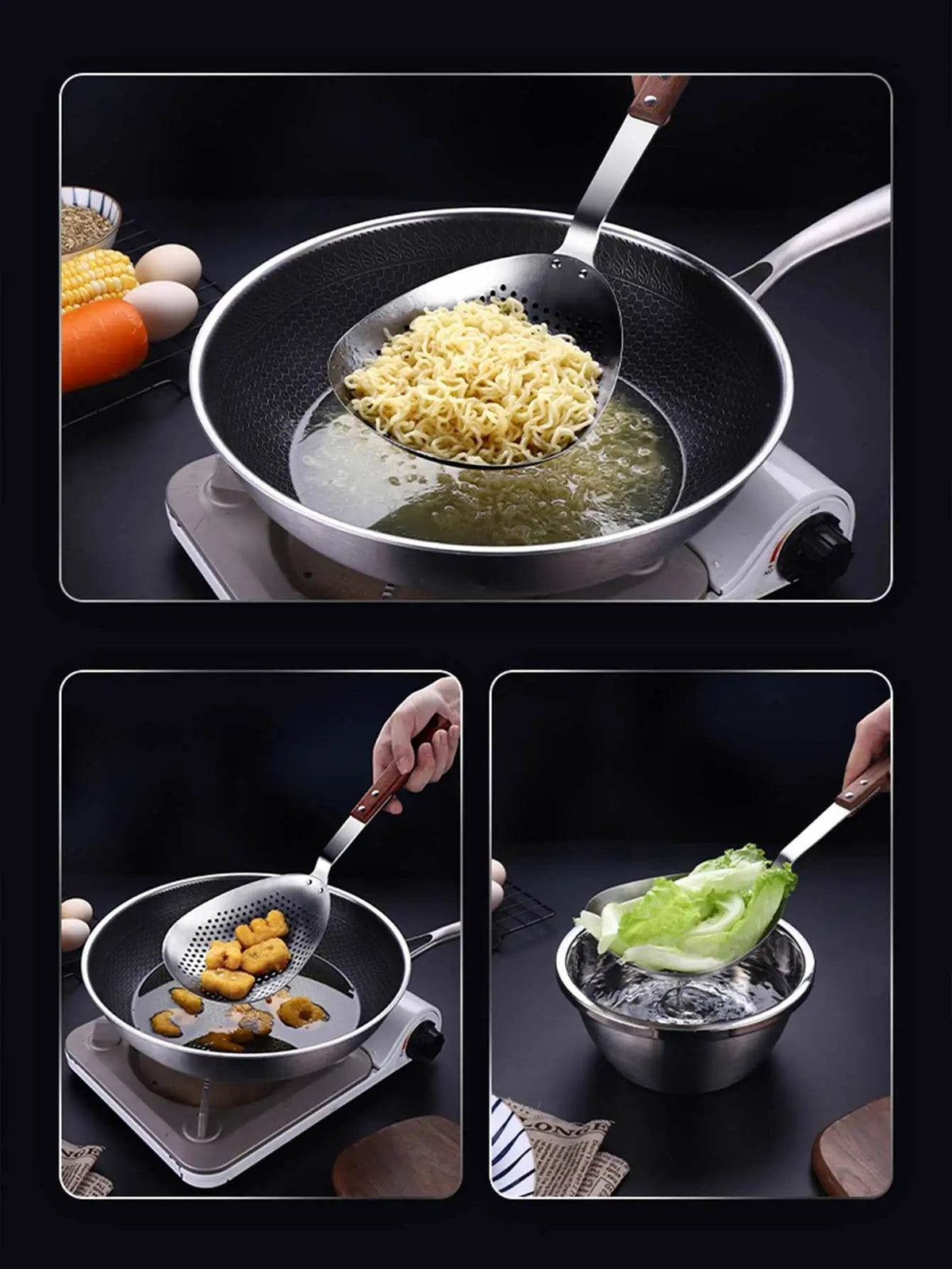 Escumadeira de Aço Inoxidável com Cabo de Madeira - Haustter - Haustter