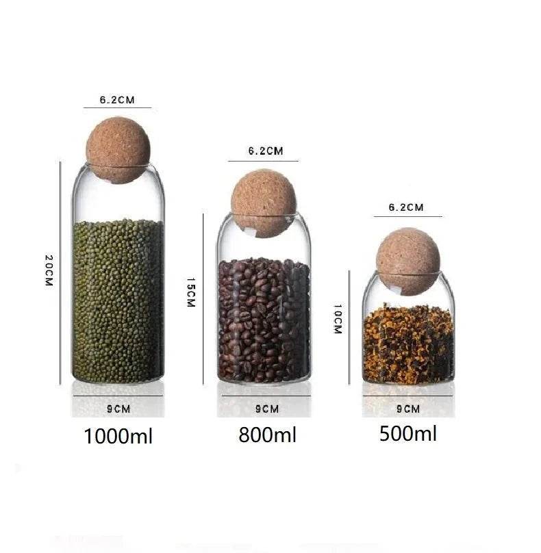 Pote de Vidro com Tampa de Cortiça em Bola, Recipiente Transparente de Armazenamento para Casa - Haustter - Haustter