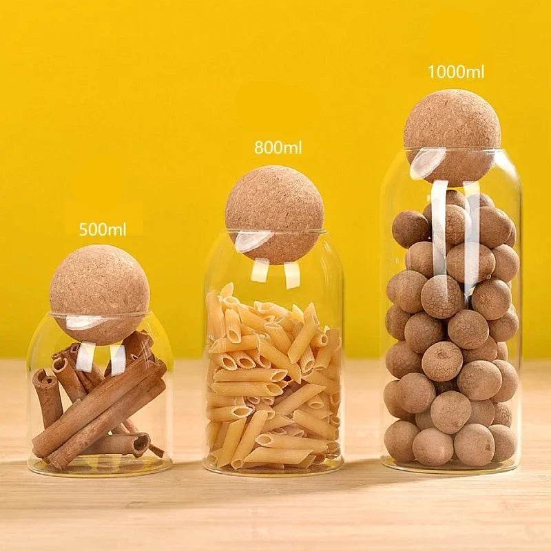 Pote de Vidro com Tampa de Cortiça em Bola, Recipiente Transparente de Armazenamento para Casa - Haustter - Haustter