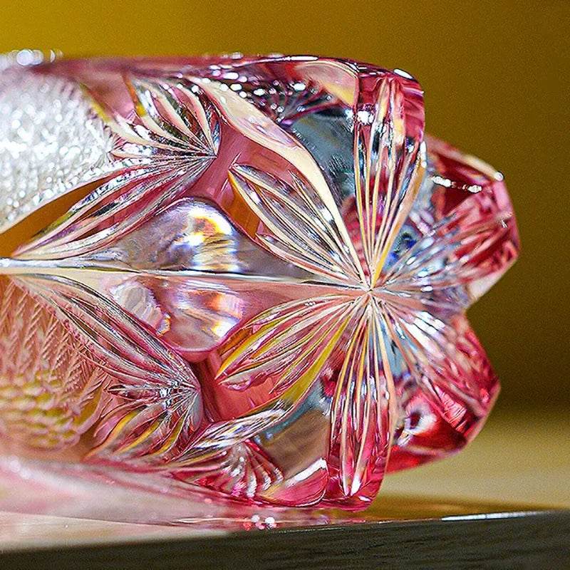 Copo de Vidro Âmbar Japonês Edo Kiriko Pavão - Haustter - Haustter