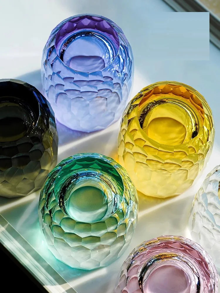 Copo Japonês de Cristal Lapidado com Corte Diamante | Haustter