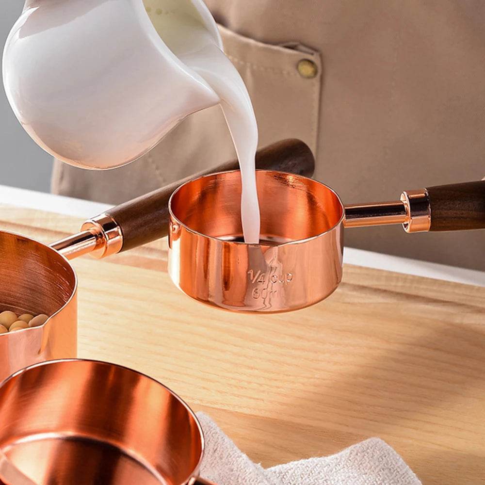 8 Medidores de Cozinha Inox com Cabo de Madeira, Conjunto - Haustter - Haustter