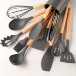 12 Utensílios de Cozinha de Silicone com Cabo de Madeira, Conjunto - Haustter - Haustter