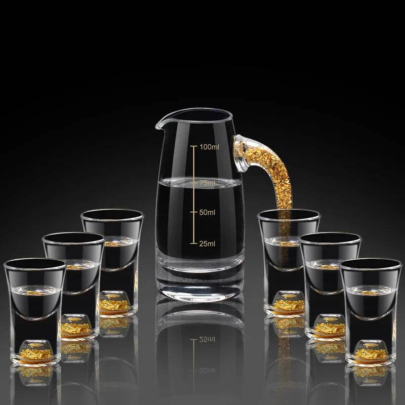 6 Copos e 1 Jarra com Folha Dourada para Shot, Conjunto - Haustter - Haustter