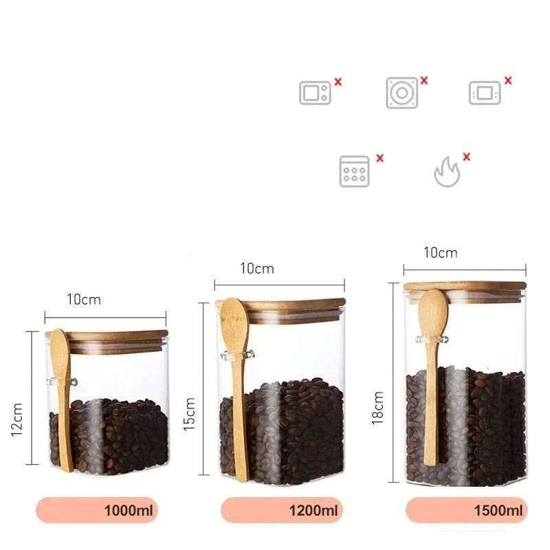 Pote de Vidro Selado com Tampa e Colher de Bambu - Haustter - Haustter