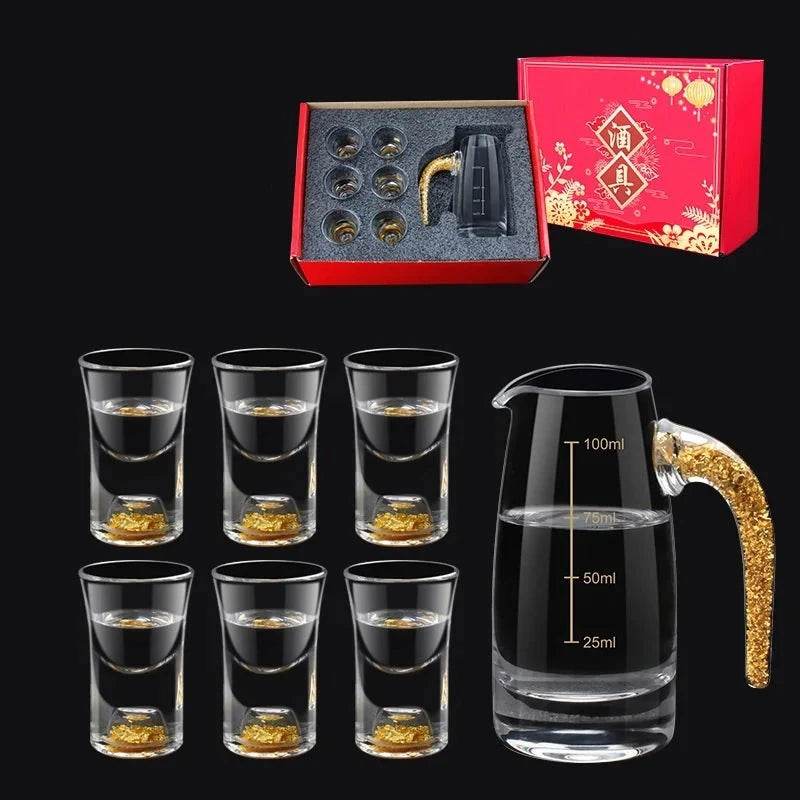 6 Copos e 1 Jarra com Folha Dourada para Shot, Conjunto - Haustter - Haustter