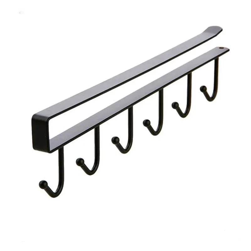 Suporte Multifuncional para Xícaras com 6 Ganchos - Preto e Branco - Prateleira Organizadora de Utensílios de Cozinha e Armário - Haustter - Haustter