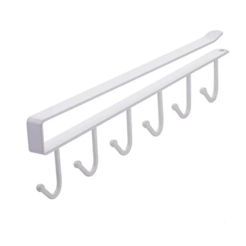 Suporte Multifuncional para Xícaras com 6 Ganchos - Preto e Branco - Prateleira Organizadora de Utensílios de Cozinha e Armário - Haustter - Haustter