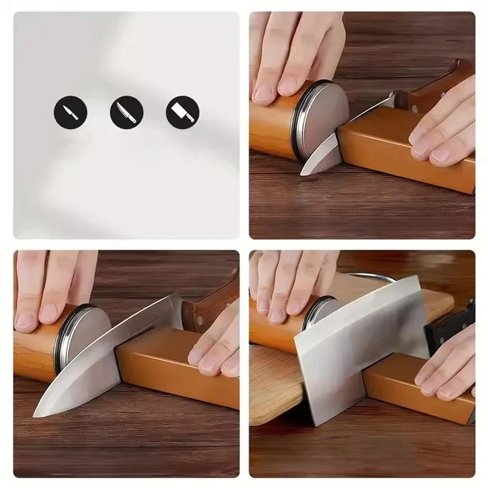 Afiador Manual de Facas com Rolo Rotativo e Ângulo Fixo de 15° em Madeira Nobre | Haustter