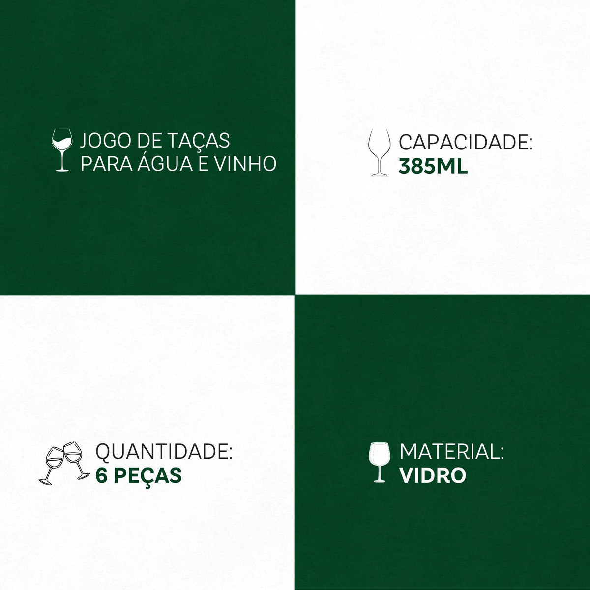 Conjunto de 6 Taças de Vidro 385ml para Água e Vinho | Haustter - Haustter