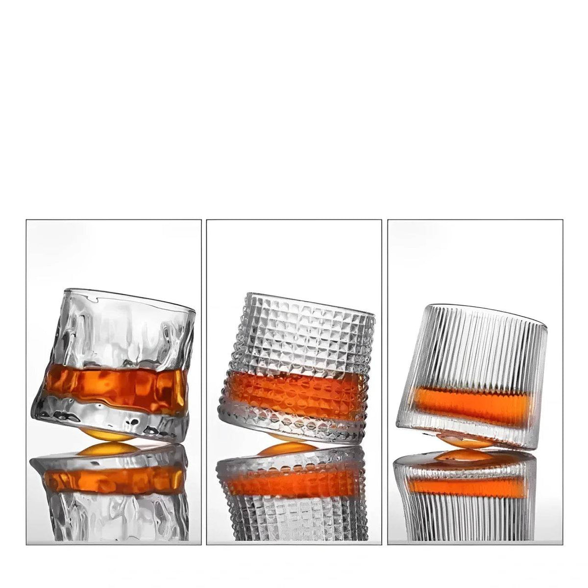 3 Copos de Whisky Giratórios Listras Verticais, Orgânicos e Multi Prismas, Conjunto - Haustter - Haustter