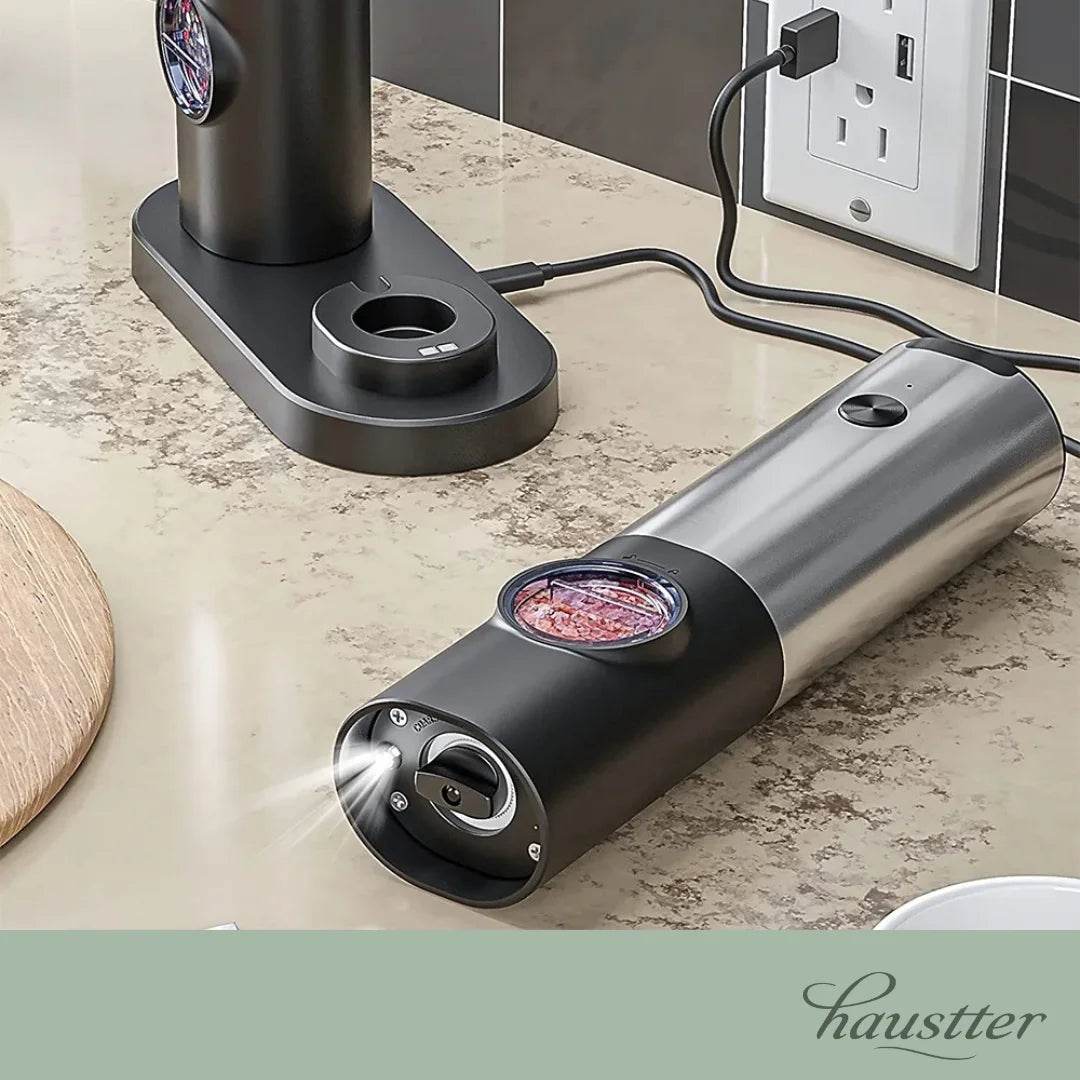 Moedores Elétricos de Sal e Pimenta Recarregáveis com Luz LED e Ajuste de Granulometria - Haustter - Haustter