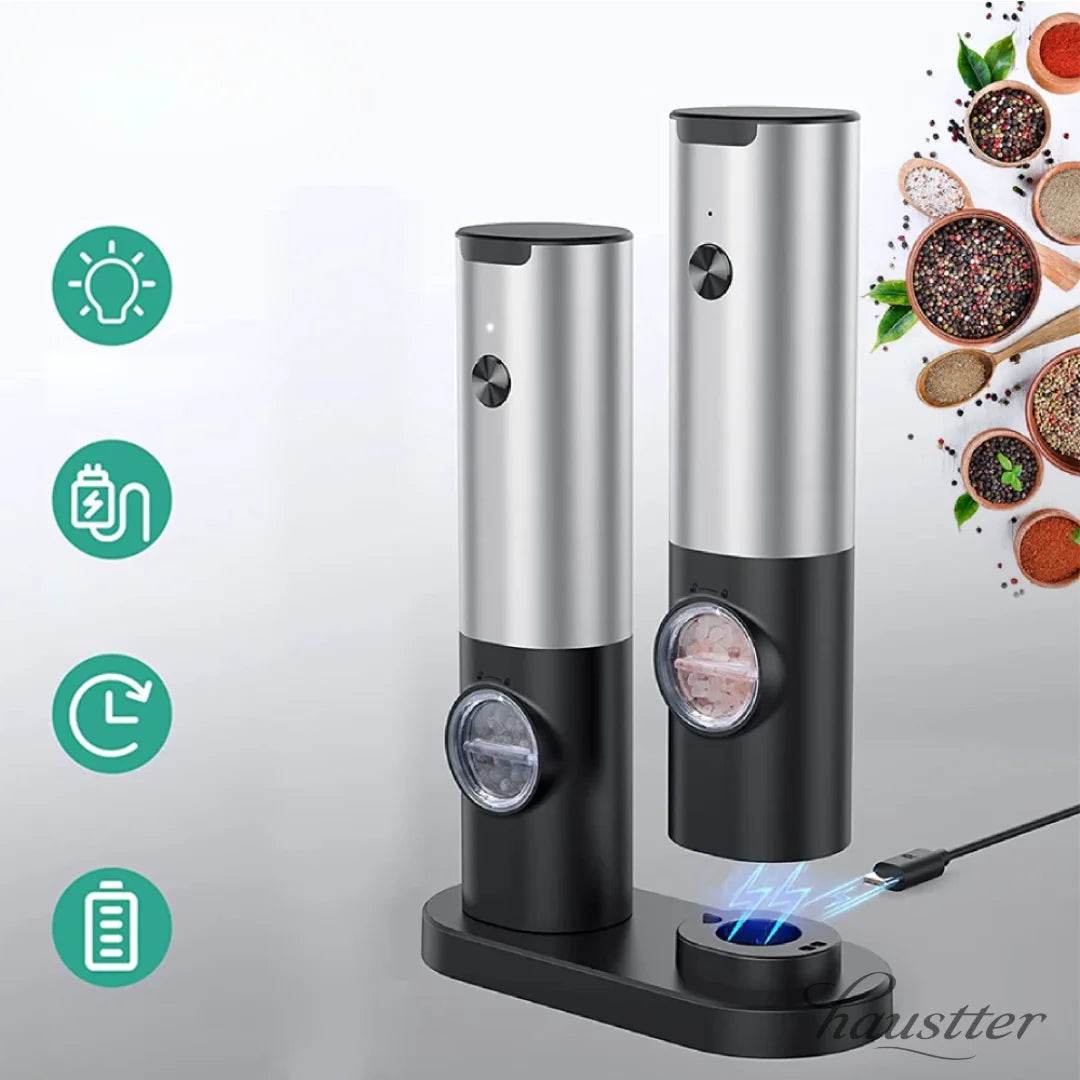 Moedores Elétricos de Sal e Pimenta Recarregáveis com Luz LED e Ajuste de Granulometria - Haustter - Haustter