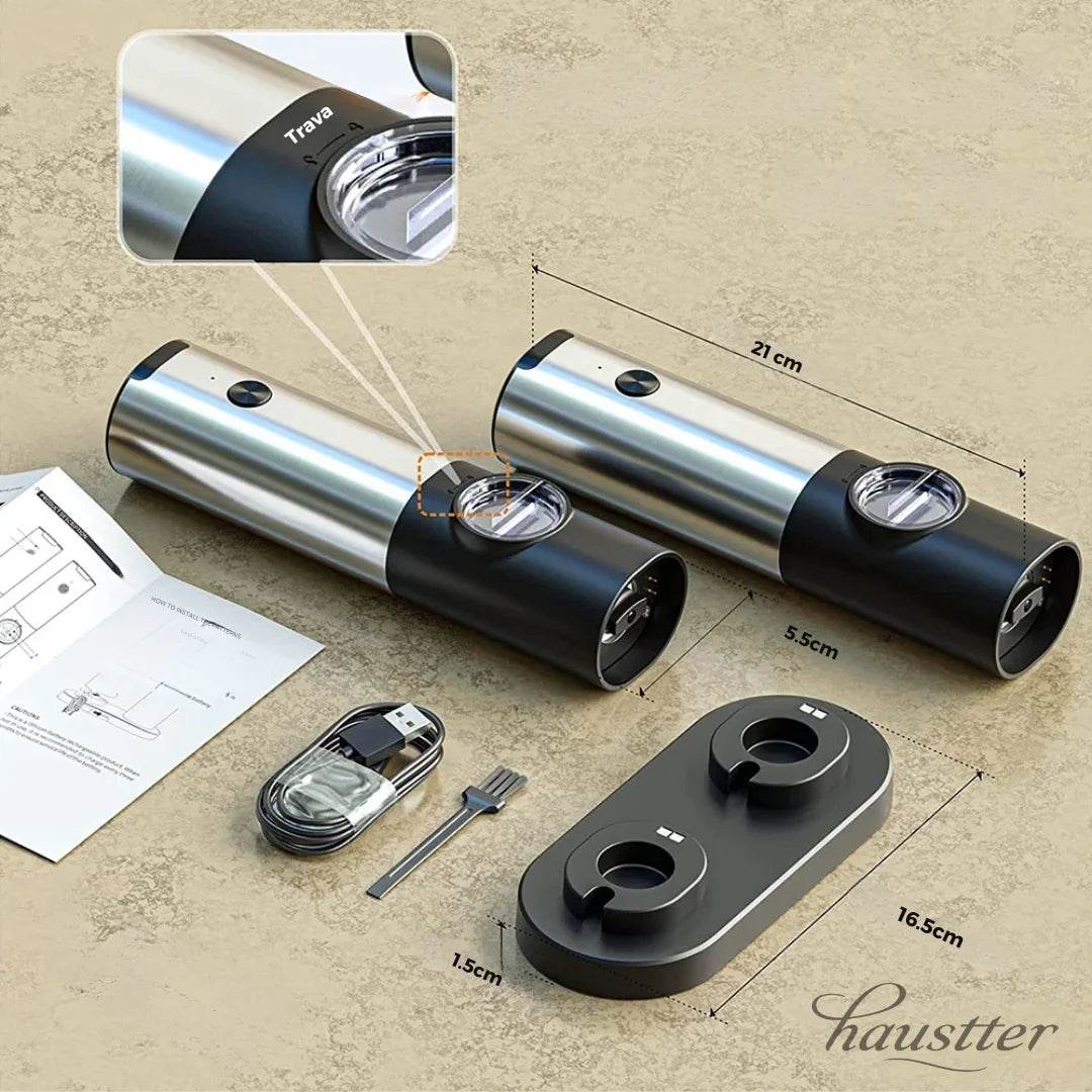 Moedores Elétricos de Sal e Pimenta Recarregáveis com Luz LED e Ajuste de Granulometria - Haustter - Haustter