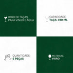 Conjunto de Taças para Vinho e Água 6 Peças 490ml - Vidro Resistente | Haustter - Haustter