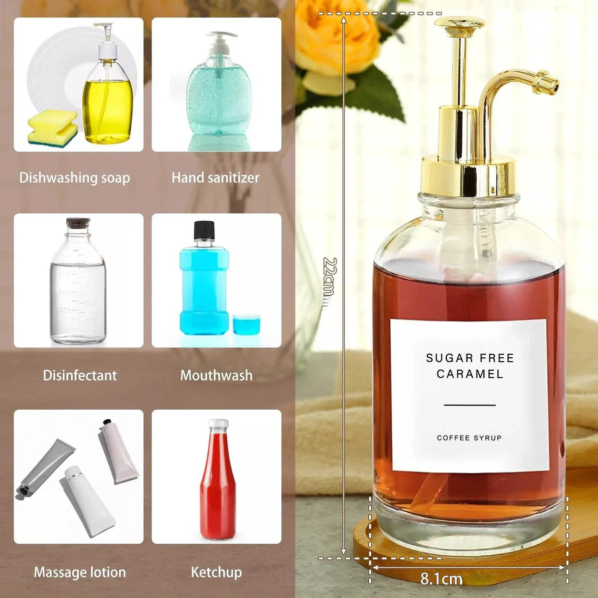 2 Dispensadores de Xarope com Bandeja de Bambu, Conjunto - Haustter - Haustter