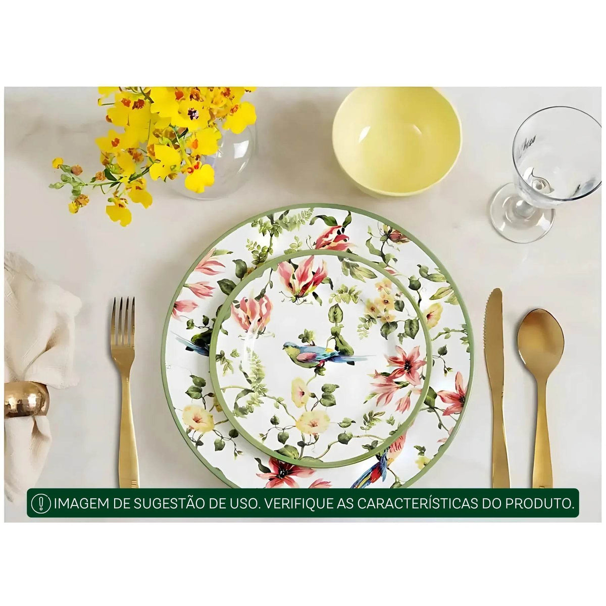 Conjunto Harmony - Jantar, Chá e Café 12 Peças - Branco, Verde e Amarelo | Haustter - Haustter