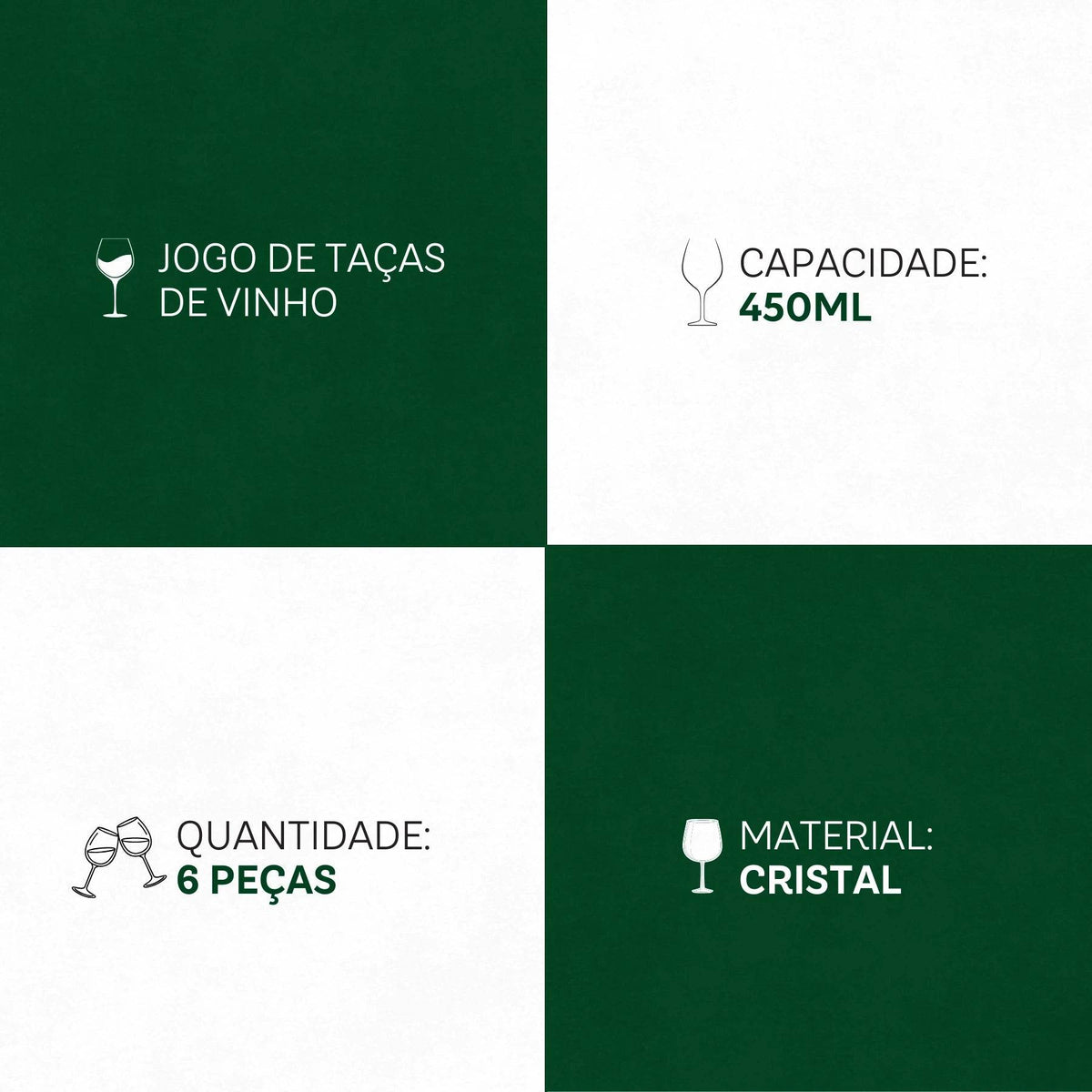 Conjunto de 6 Taças de Cristal 450ml para Água e Vinho | Haustter - Haustter