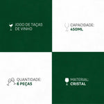 Conjunto de 6 Taças de Cristal 450ml para Água e Vinho | Haustter - Haustter