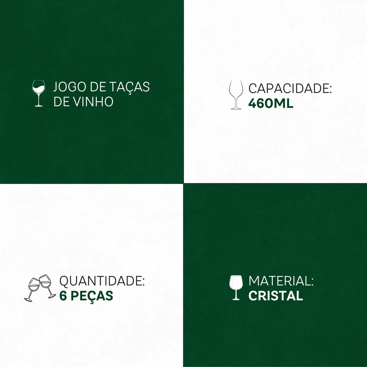 Conjunto de 6 Taças de Cristal 460ml para Água e Vinho | Haustter - Haustter