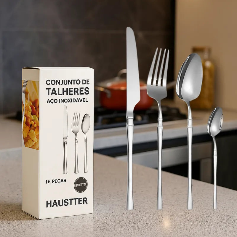 Talheres Harmonia Inox - Coleção de 16 Peças em Aço Inoxidável | Haustter