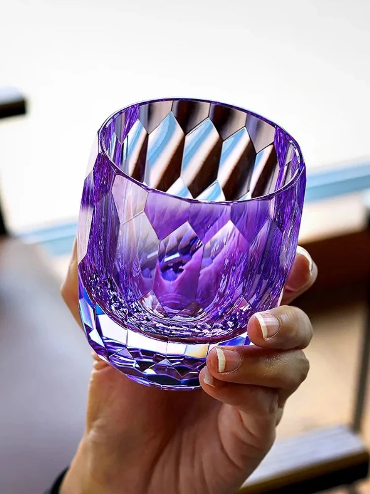 Copo Japonês de Cristal Lapidado com Corte Diamante | Haustter