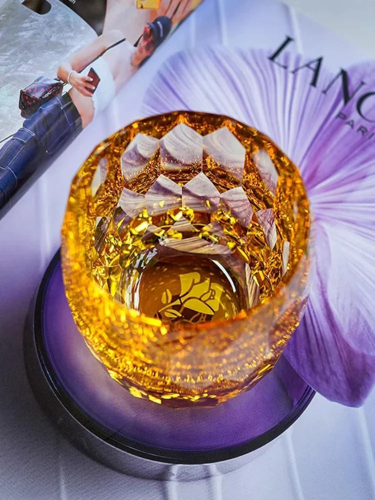 Copo Japonês de Cristal Lapidado com Corte Diamante | Haustter