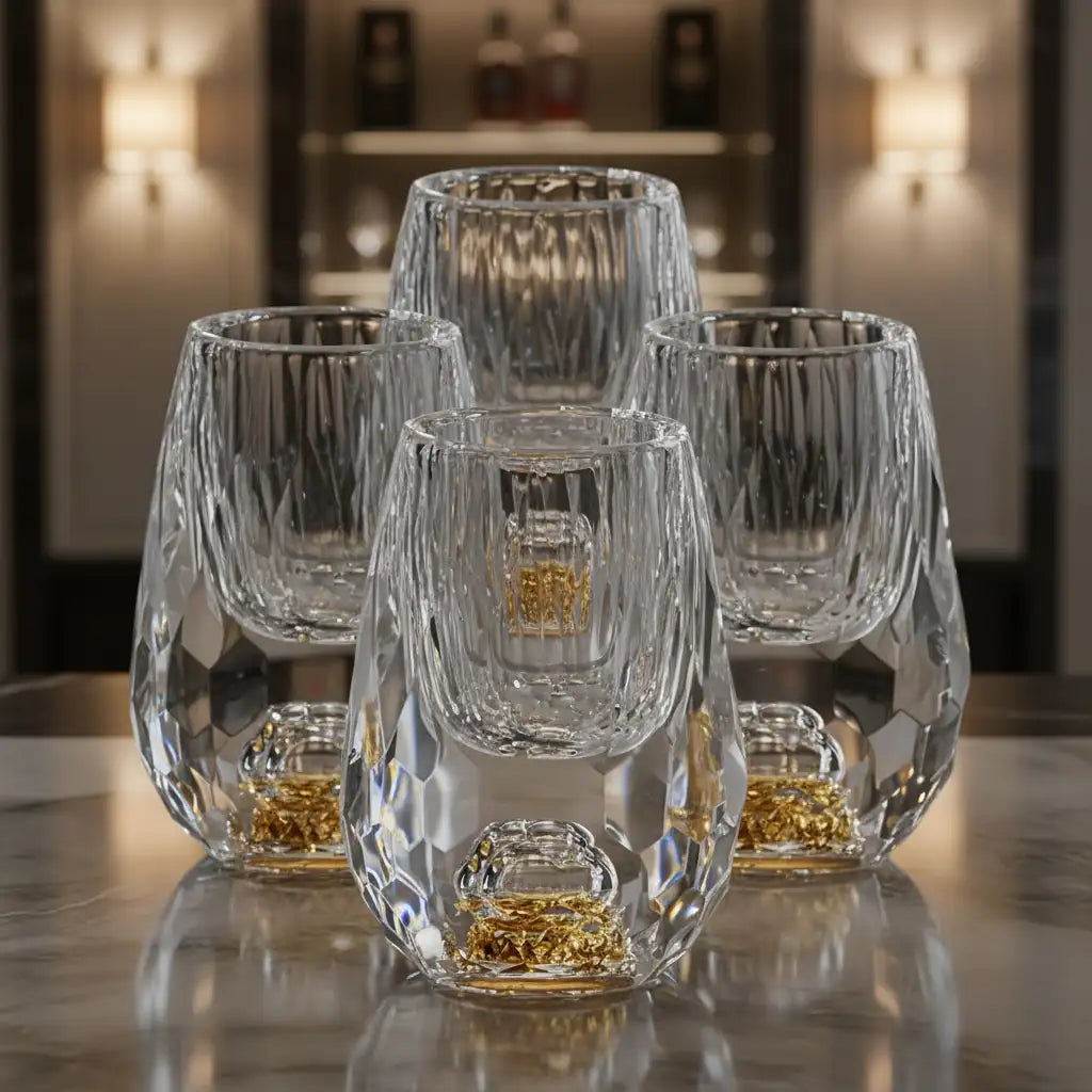 Copo Diamante Luxo com Fundo Duplo e Lascas Douradas para Baijiu, Licor, Cachaça, Tequila e Shots | Haustter