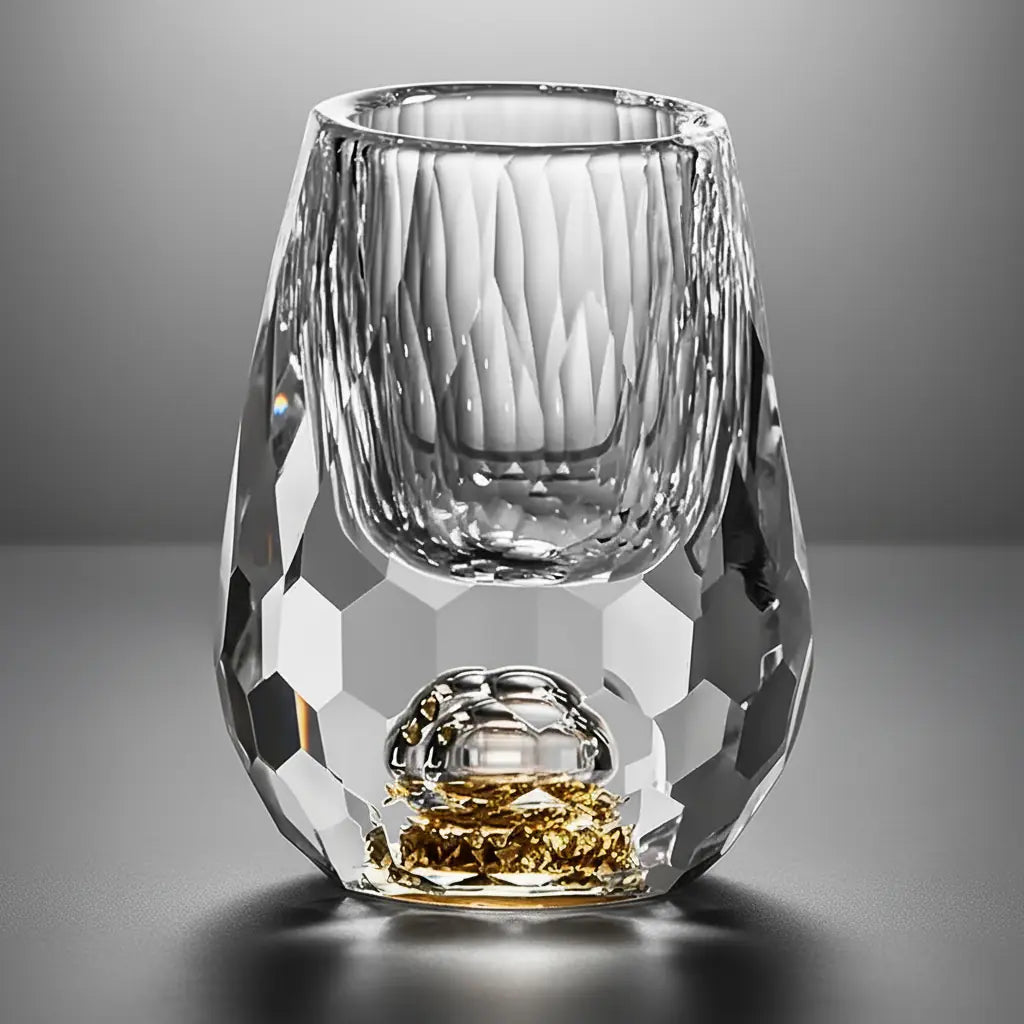 Copo Diamante Luxo com Fundo Duplo e Lascas Douradas para Baijiu, Licor, Cachaça, Tequila e Shots | Haustter