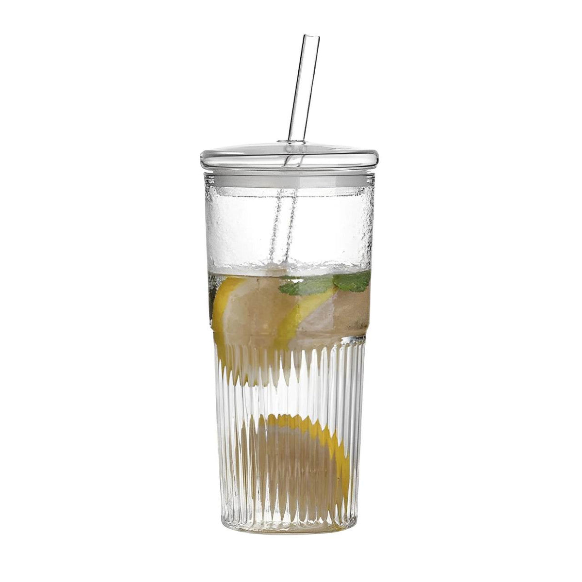 Copo Listrado 600ml com Tampa e Canudo - Haustter - Haustter