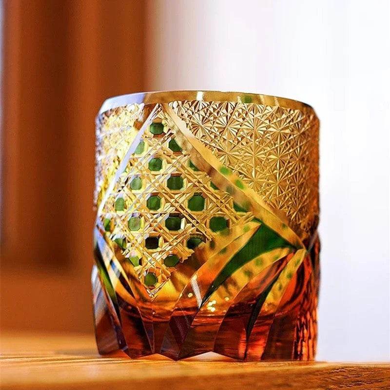 Copo de Whisky Edo Kiriko com Cristais Âmbar - Haustter - Haustter