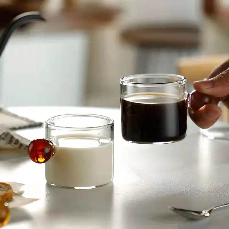 Copo de Café com Alça de Bola de Vidro, Copos de Espresso de 100ml para Casa, Pequenos, Xícara para Chá, Decoração de Mesa - Haustter - Haustter