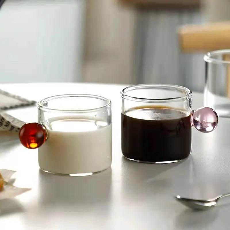 Copo de Café com Alça de Bola de Vidro, Copos de Espresso de 100ml para Casa, Pequenos, Xícara para Chá, Decoração de Mesa - Haustter - Haustter